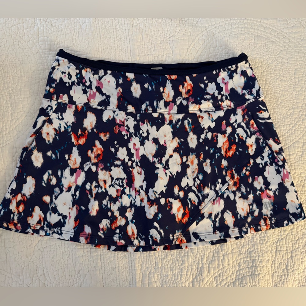 EleVen by Venus Williams Floral Skater Skirt - Navy and White